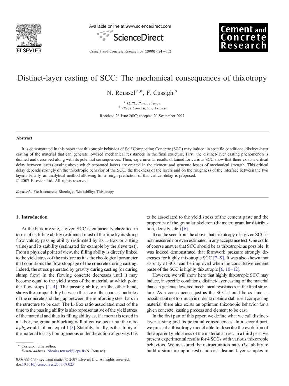 Distinct-layer casting of SCC: The mechanical consequences of thixotropy