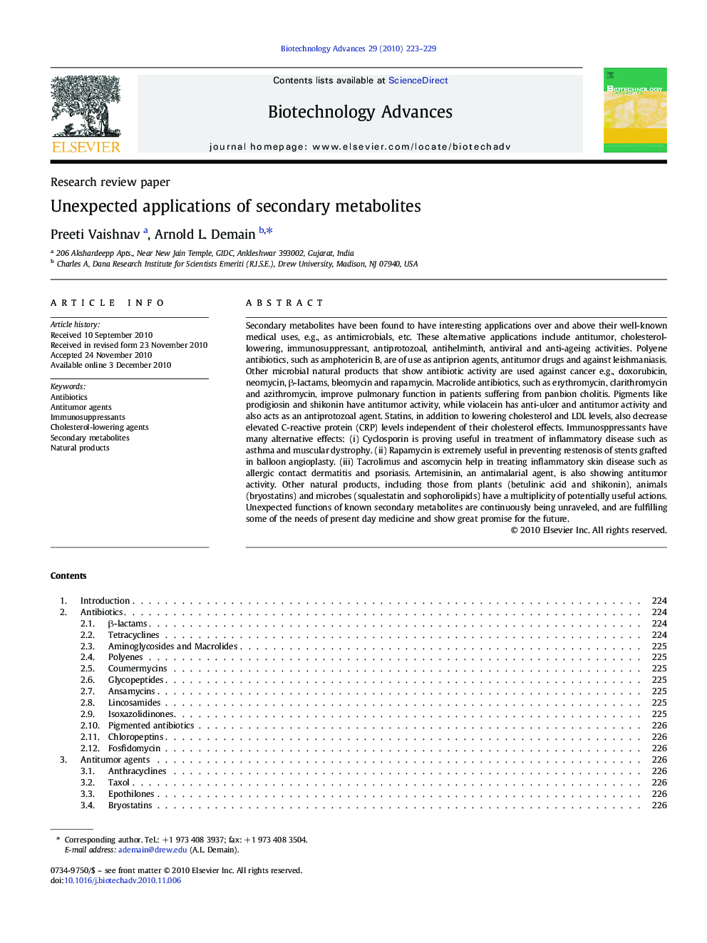 Unexpected applications of secondary metabolites