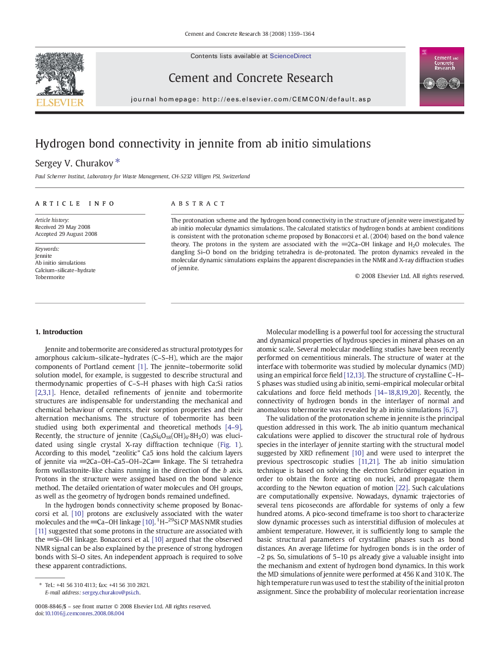 Hydrogen bond connectivity in jennite from ab initio simulations