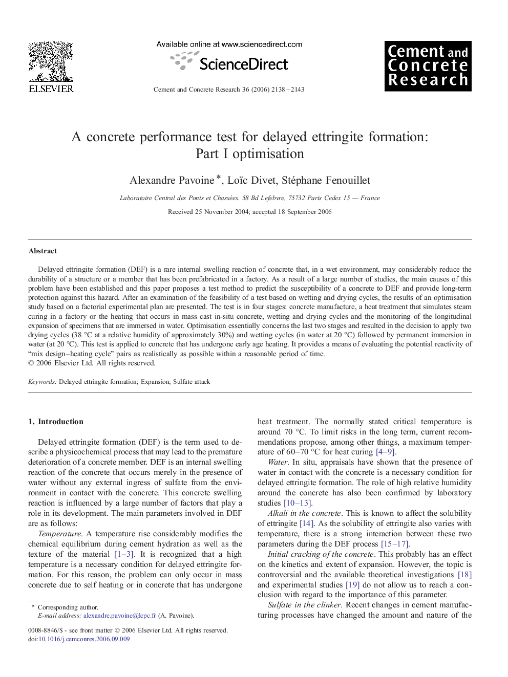 A concrete performance test for delayed ettringite formation: Part I optimisation