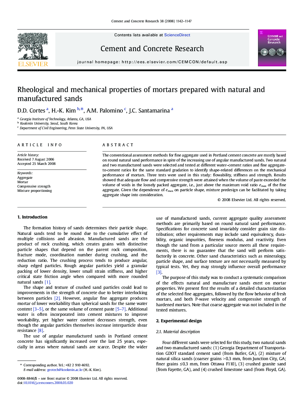 Rheological and mechanical properties of mortars prepared with natural and manufactured sands