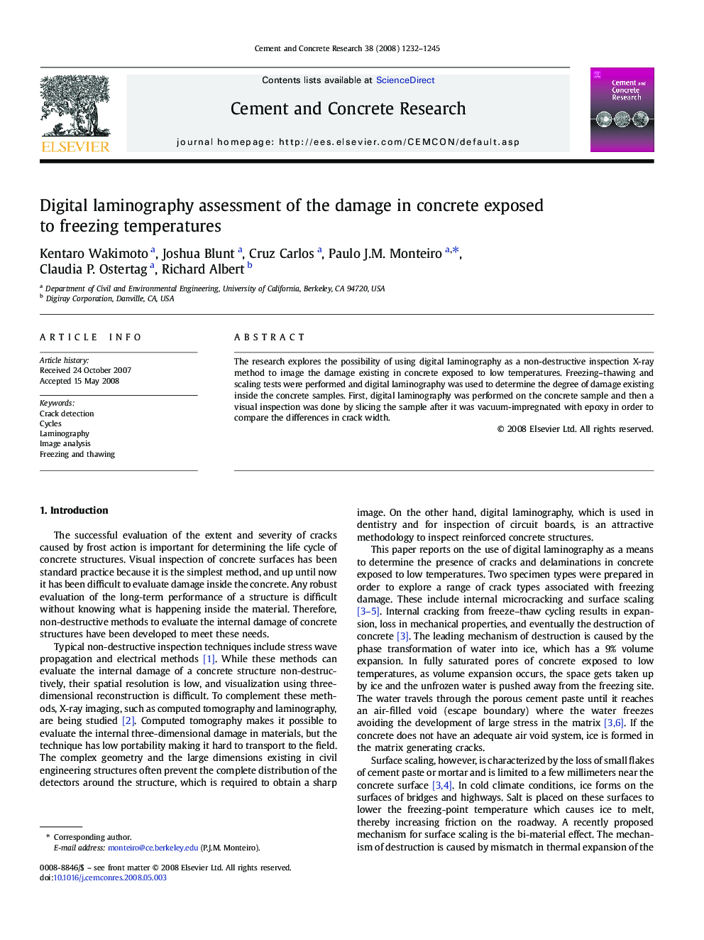 Digital laminography assessment of the damage in concrete exposed to freezing temperatures