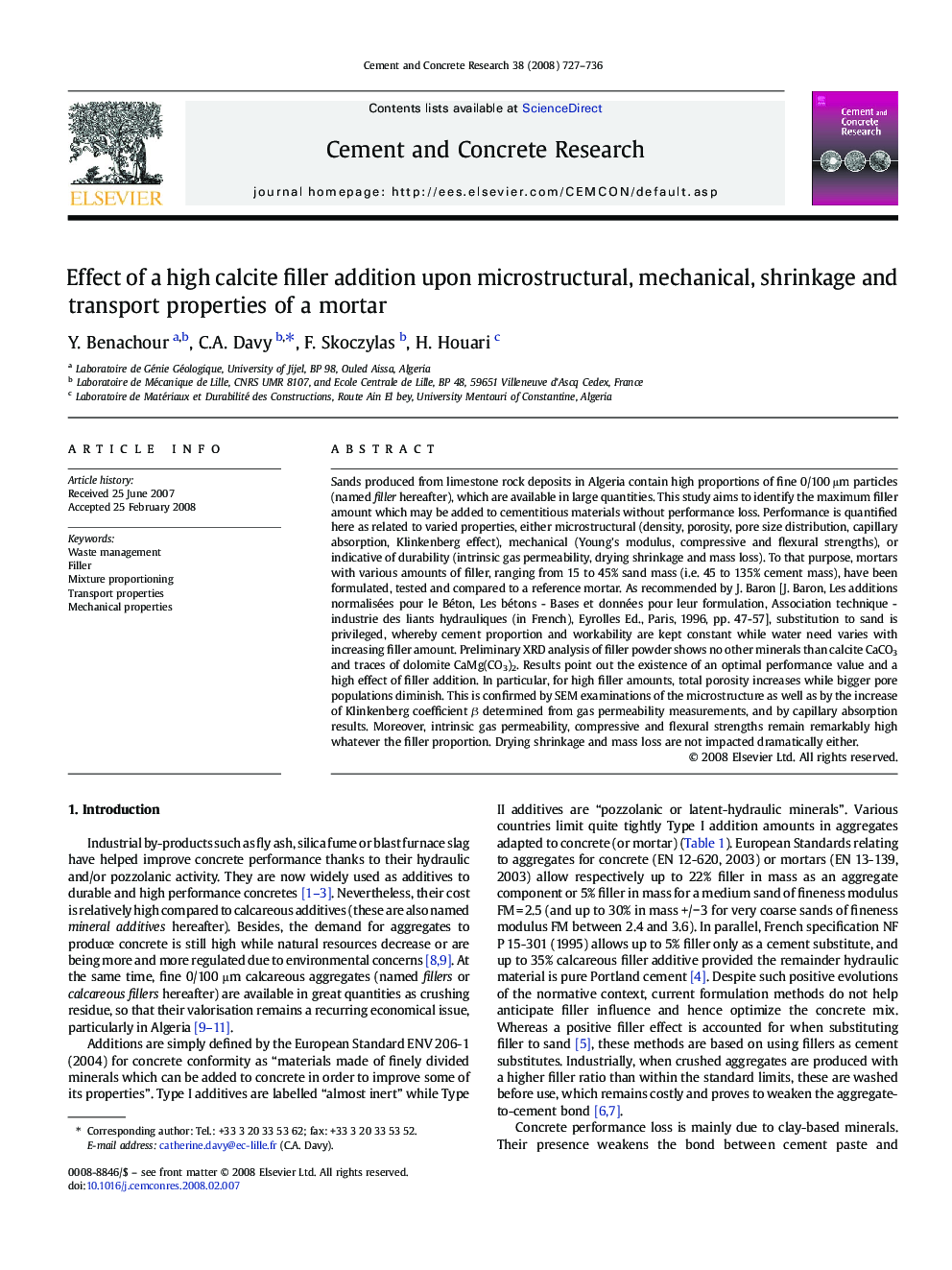 Effect of a high calcite filler addition upon microstructural, mechanical, shrinkage and transport properties of a mortar