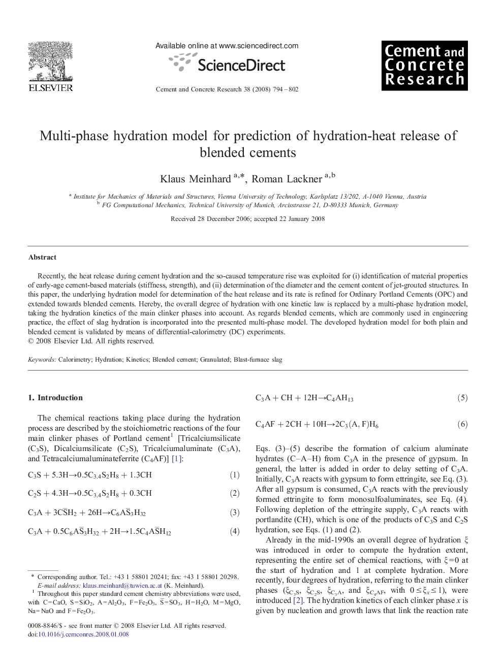 Multi-phase hydration model for prediction of hydration-heat release of blended cements