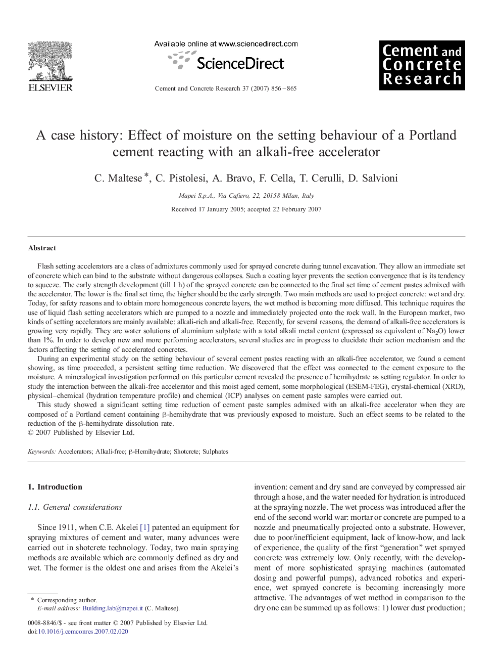 A case history: Effect of moisture on the setting behaviour of a Portland cement reacting with an alkali-free accelerator