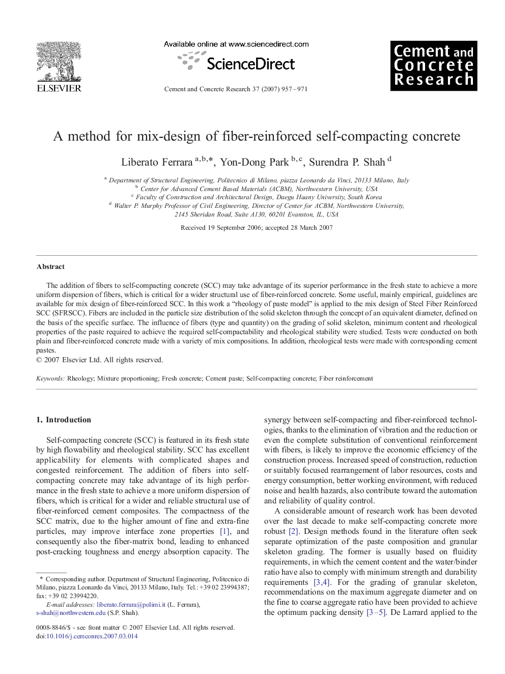 A method for mix-design of fiber-reinforced self-compacting concrete