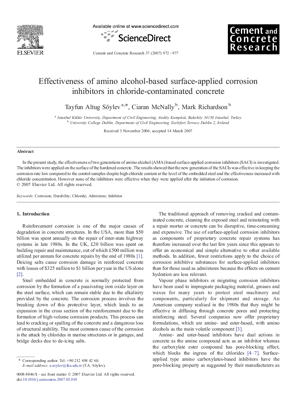 Effectiveness of amino alcohol-based surface-applied corrosion inhibitors in chloride-contaminated concrete