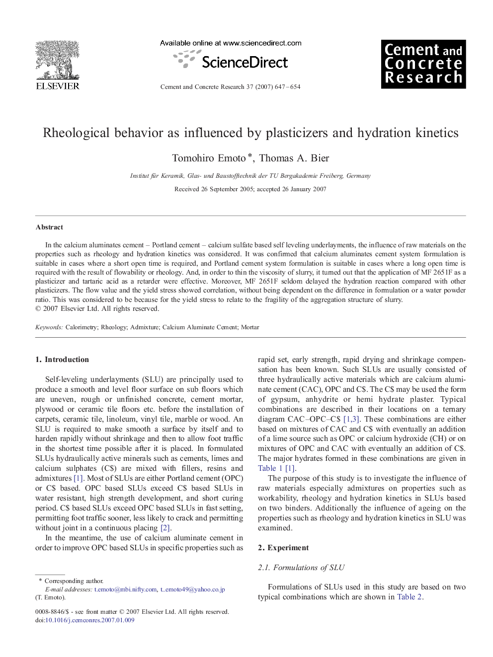 Rheological behavior as influenced by plasticizers and hydration kinetics