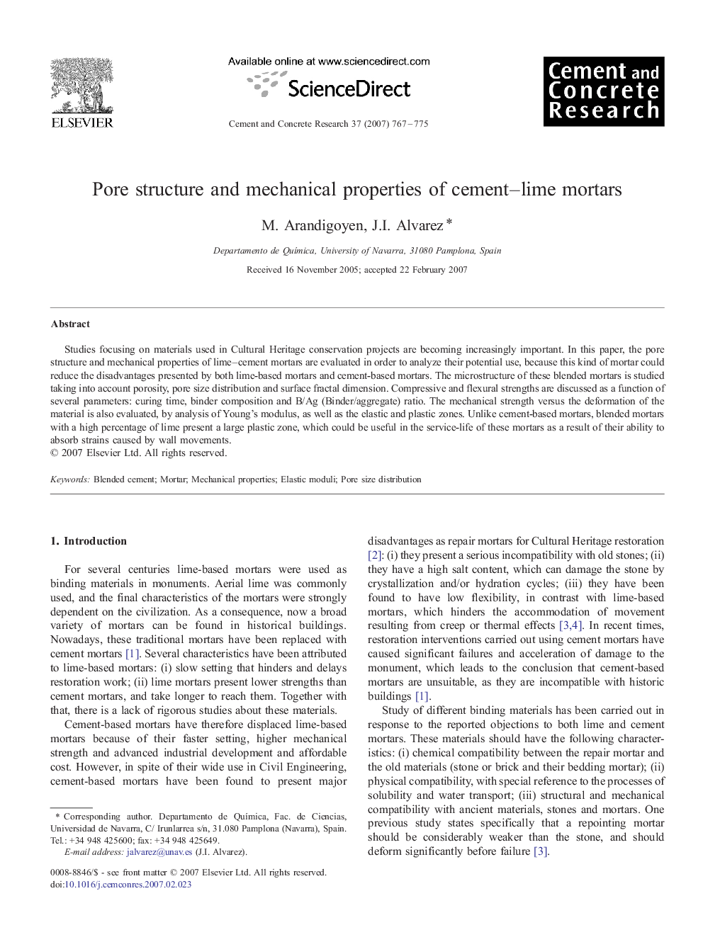 Pore structure and mechanical properties of cement–lime mortars