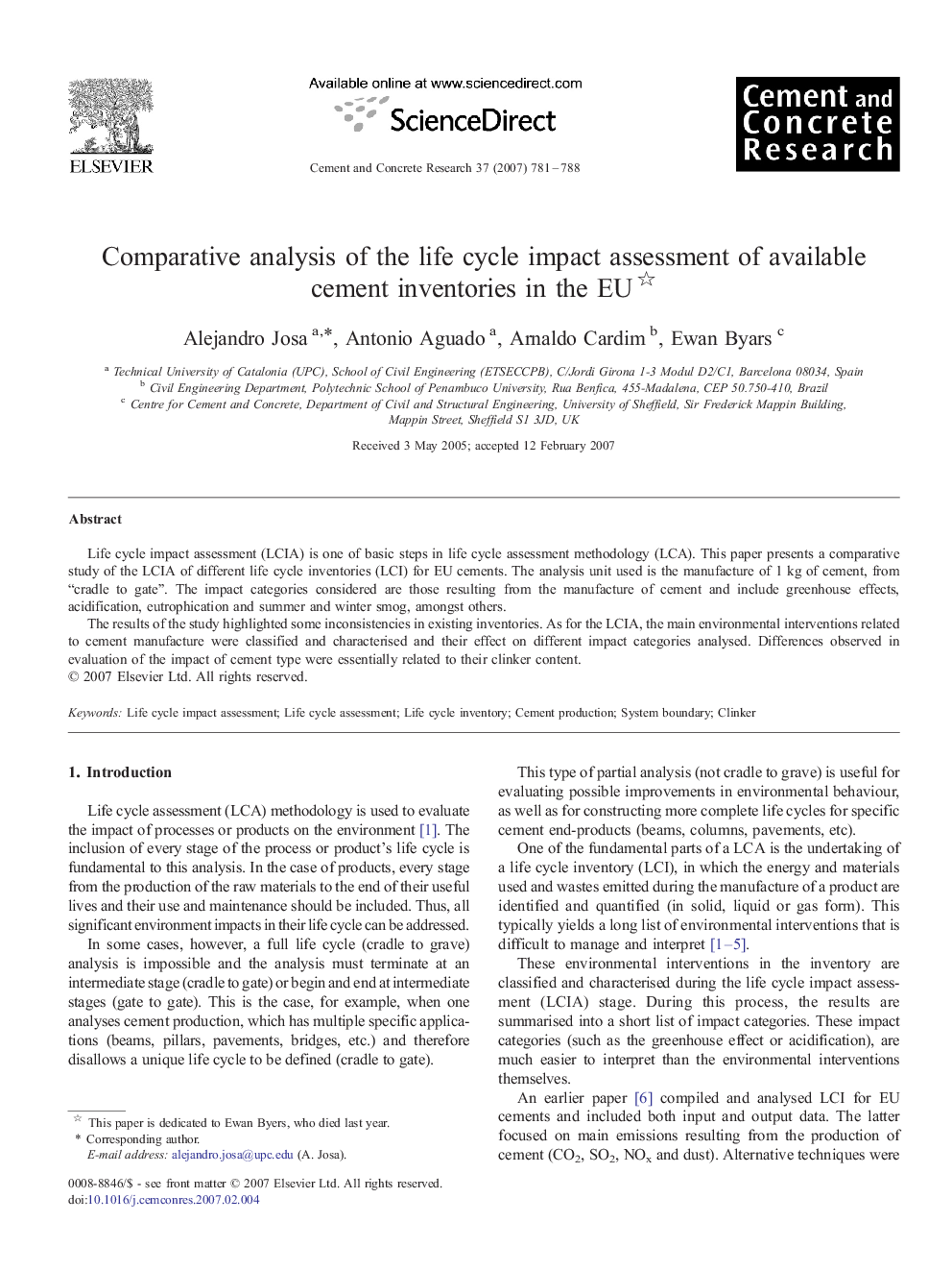 Comparative analysis of the life cycle impact assessment of available cement inventories in the EU 