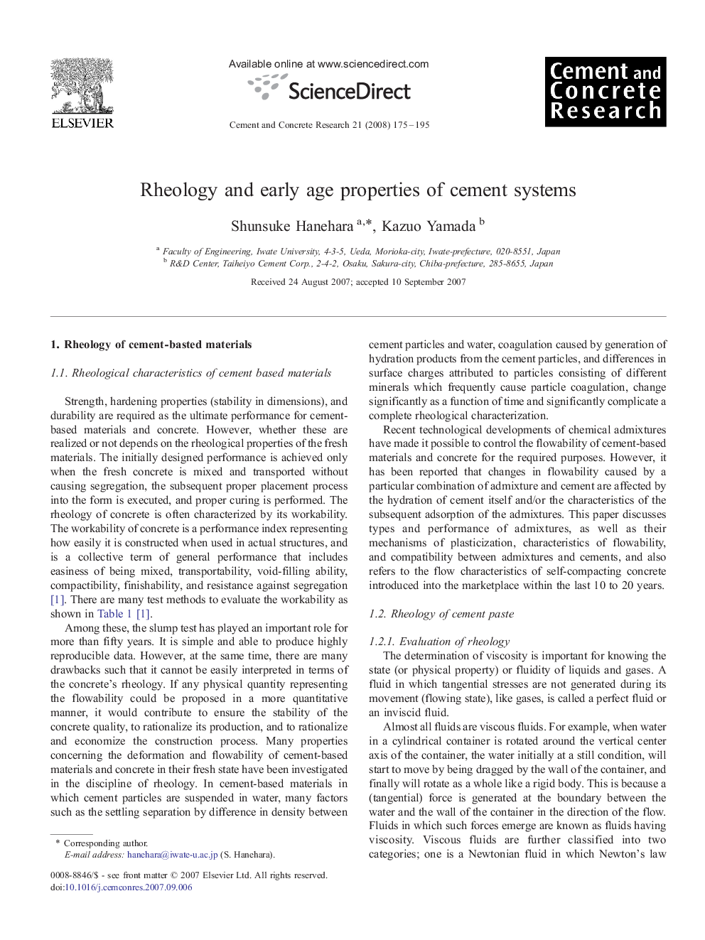عکس صفحه اول مقاله: Rheology and early age properties of cement systems Rheology and early age properties of cement systems