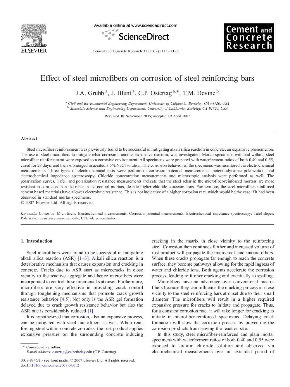 Effect of steel microfibers on corrosion of steel reinforcing bars