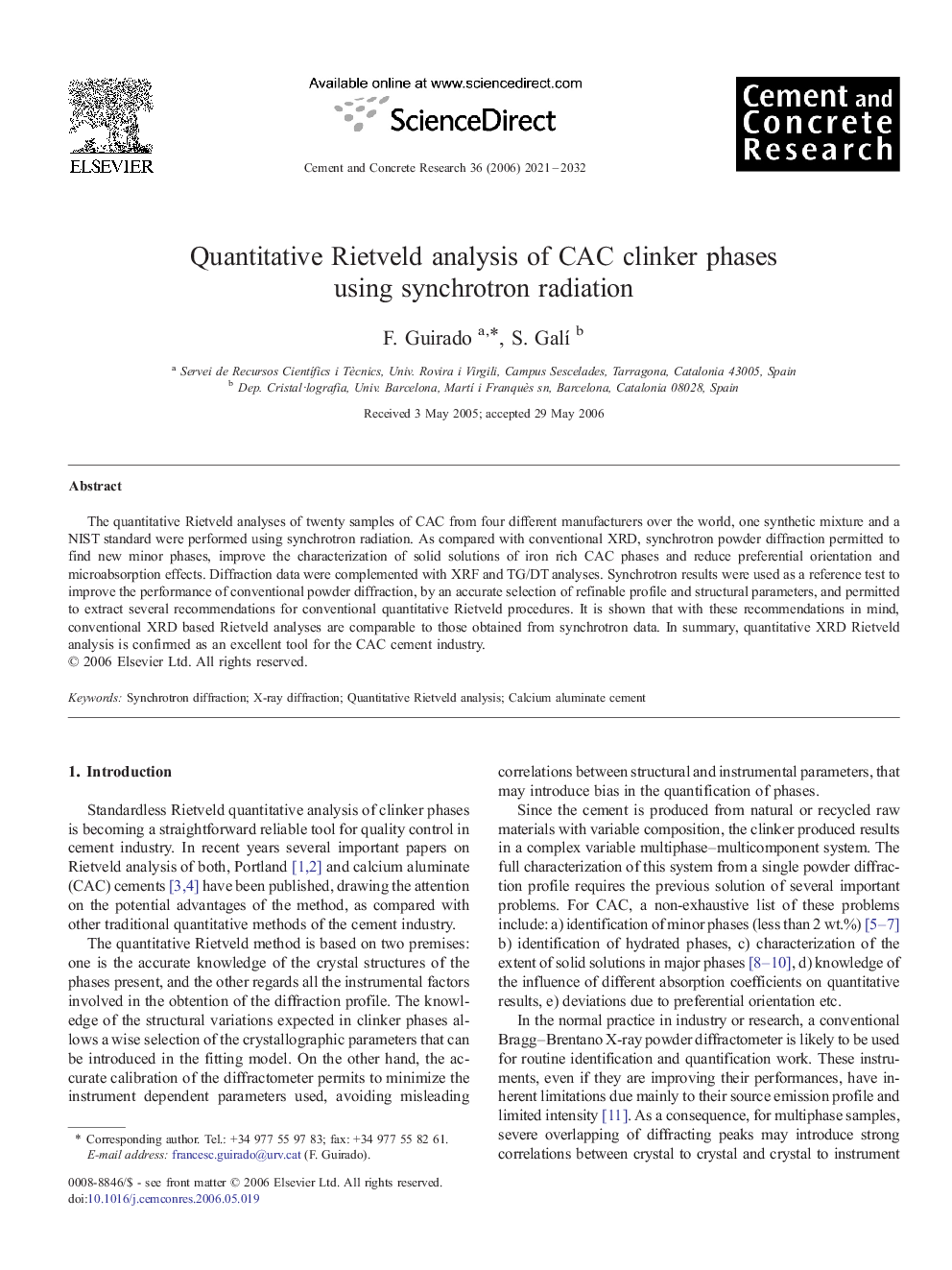 Quantitative Rietveld analysis of CAC clinker phases using synchrotron radiation