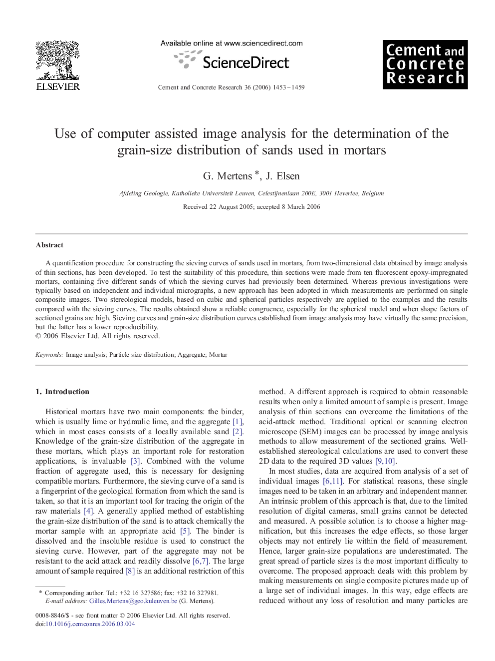 Use of computer assisted image analysis for the determination of the grain-size distribution of sands used in mortars