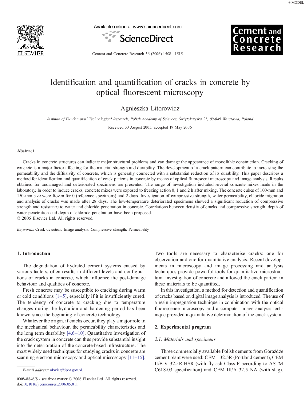 Identification and quantification of cracks in concrete by optical fluorescent microscopy