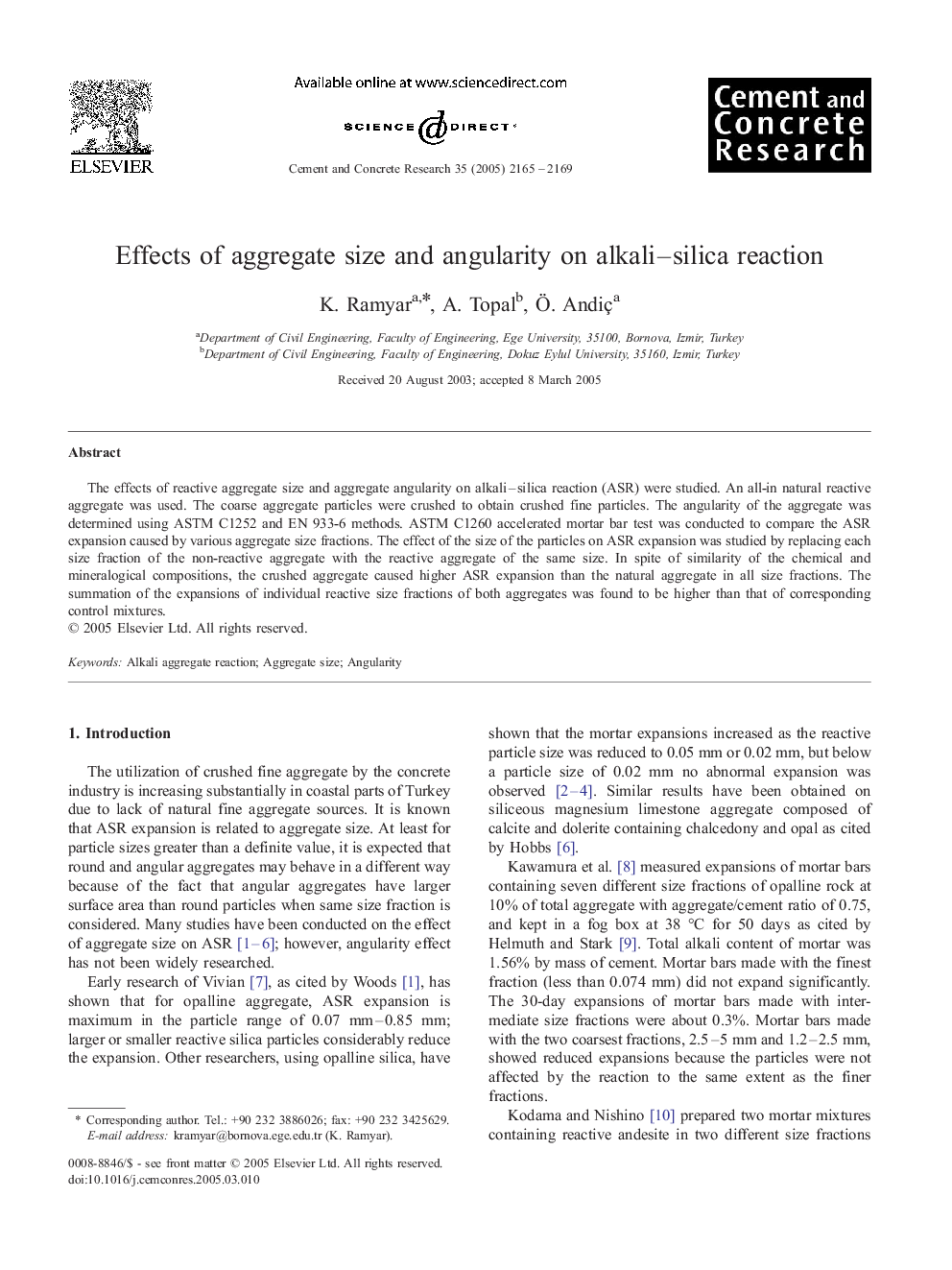 Effects of aggregate size and angularity on alkali–silica reaction