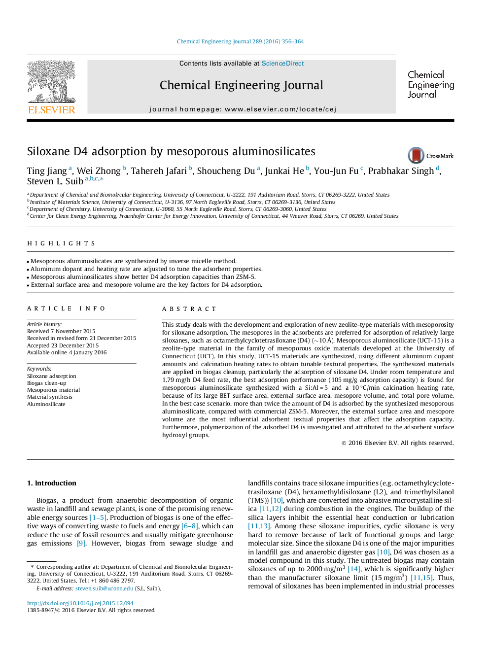 Siloxane D4 adsorption by mesoporous aluminosilicates