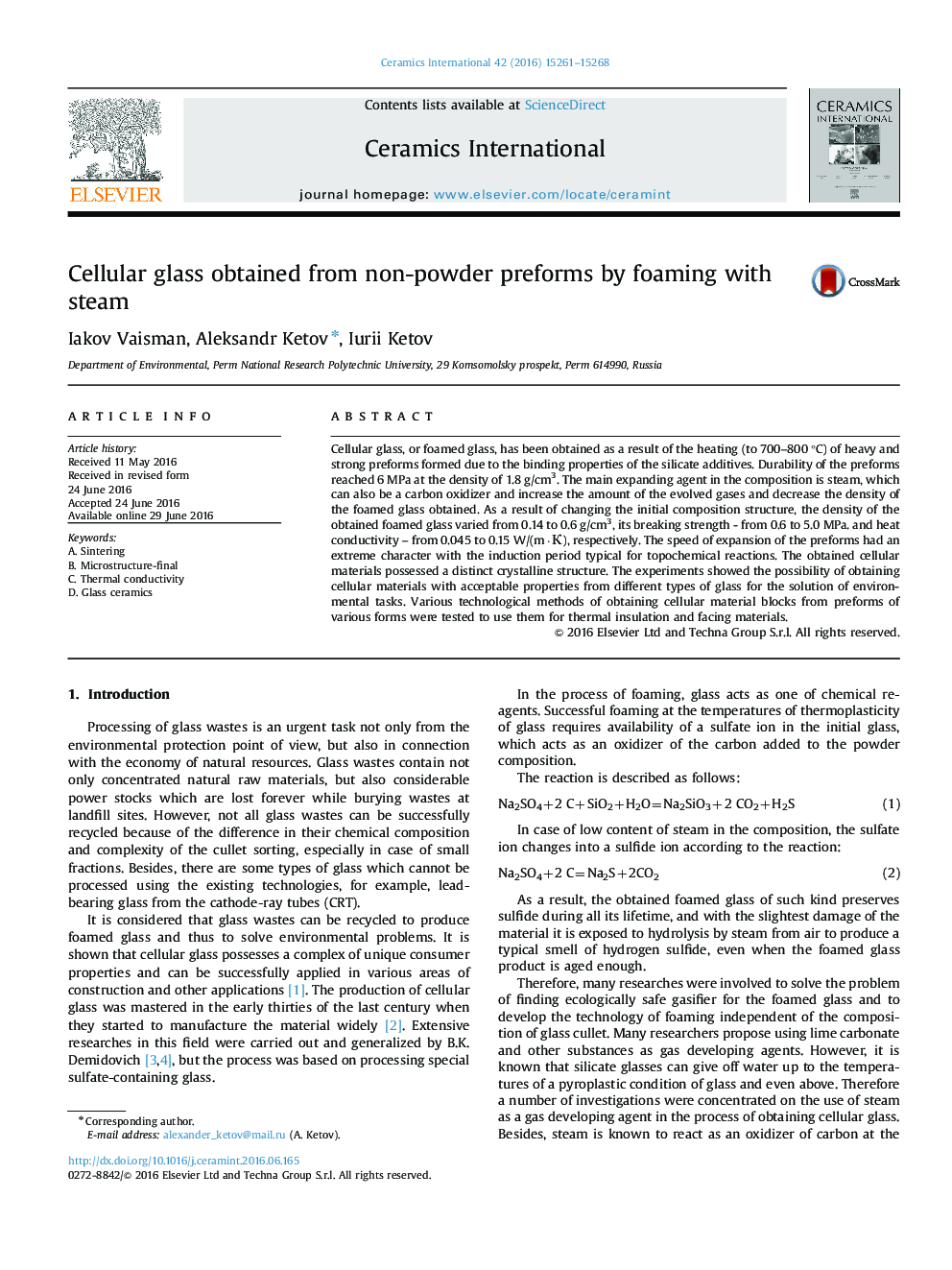 Cellular glass obtained from non-powder preforms by foaming with steam