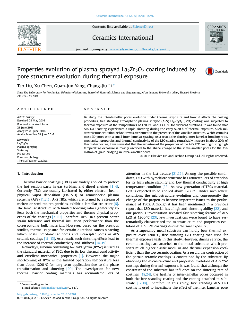 Properties evolution of plasma-sprayed La2Zr2O7 coating induced by pore structure evolution during thermal exposure