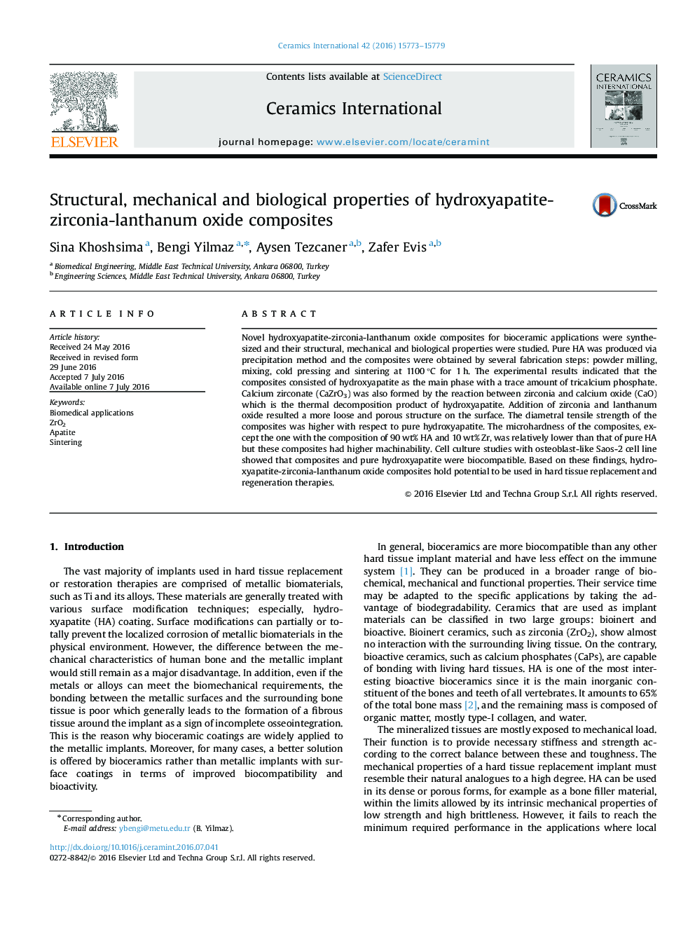 Structural, mechanical and biological properties of hydroxyapatite-zirconia-lanthanum oxide composites