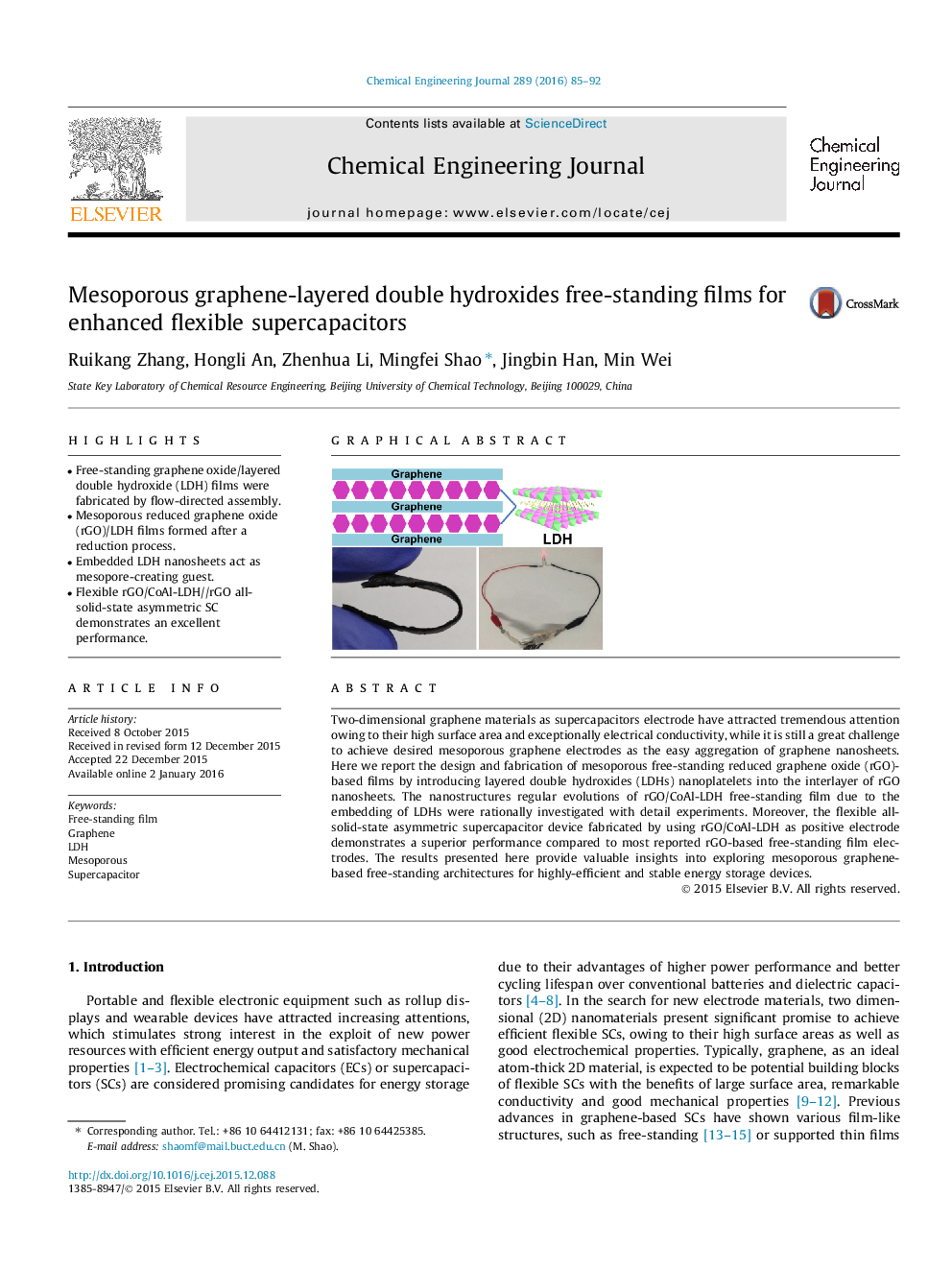 فیلم های دو جداره هیدروکسید دوقلوهای چند لایه حاوی گرافن برای افزایش سوپراسپتورهای انعطاف پذیر انعطاف پذیر 