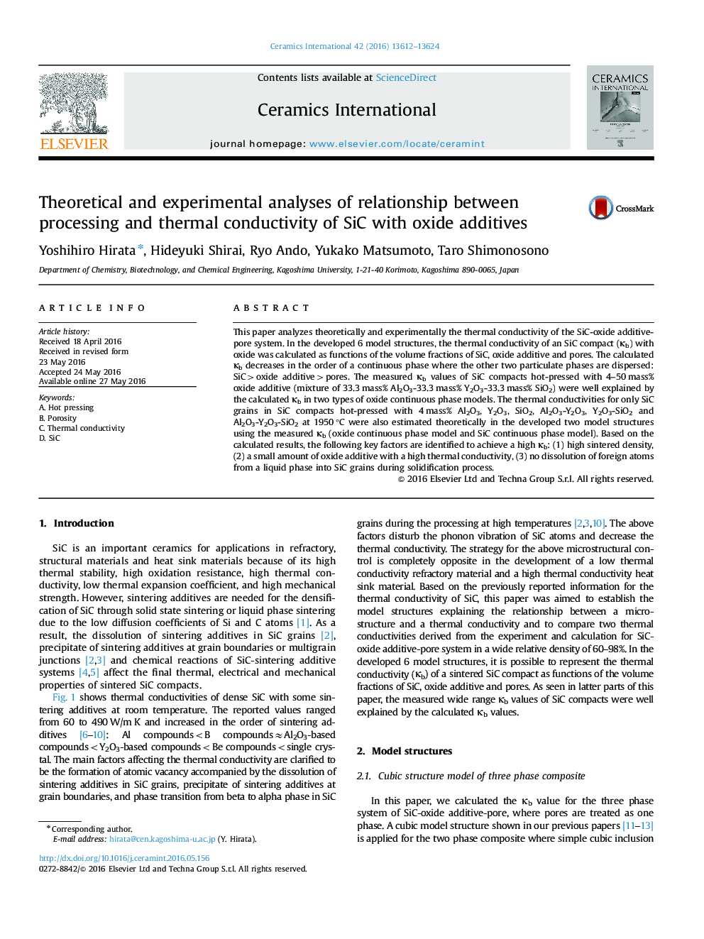 Theoretical and experimental analyses of relationship between processing and thermal conductivity of SiC with oxide additives