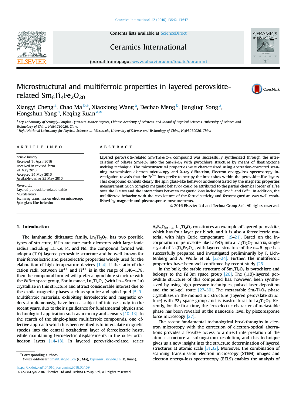 عکس صفحه اول مقاله: Microstructural and multiferroic properties in layered perovskite-related Sm6Ti4Fe2O20 Microstructural and multiferroic properties in layered perovskite-related Sm6Ti4Fe2O20