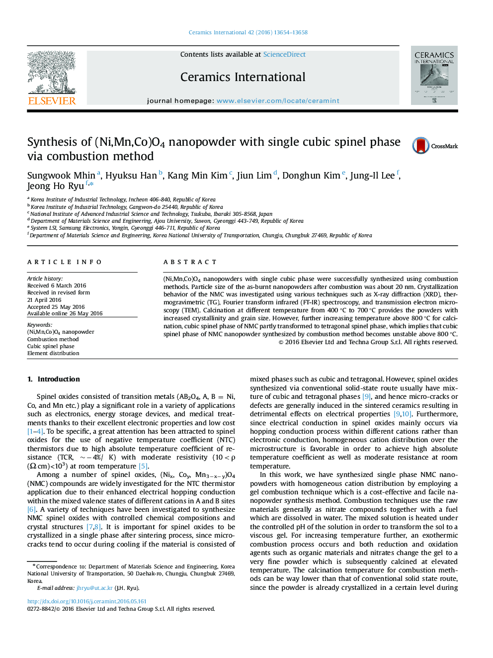 Synthesis of (Ni,Mn,Co)O4 nanopowder with single cubic spinel phase via combustion method