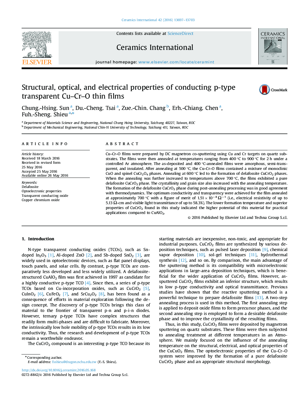 Structural, optical, and electrical properties of conducting p-type transparent Cu–Cr–O thin films