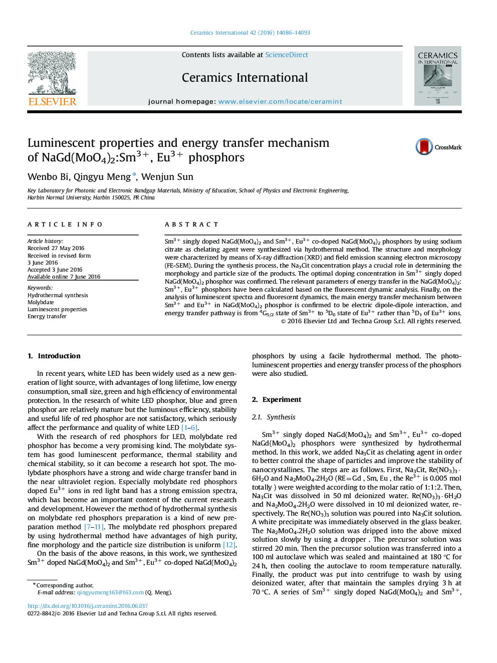 Luminescent properties and energy transfer mechanism of NaGd(MoO4)2:Sm3+, Eu3+ phosphors