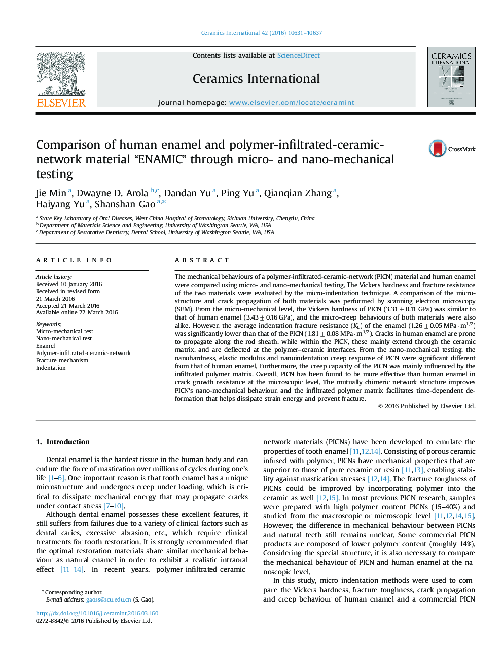 Comparison of human enamel and polymer-infiltrated-ceramic-network material “ENAMIC” through micro- and nano-mechanical testing