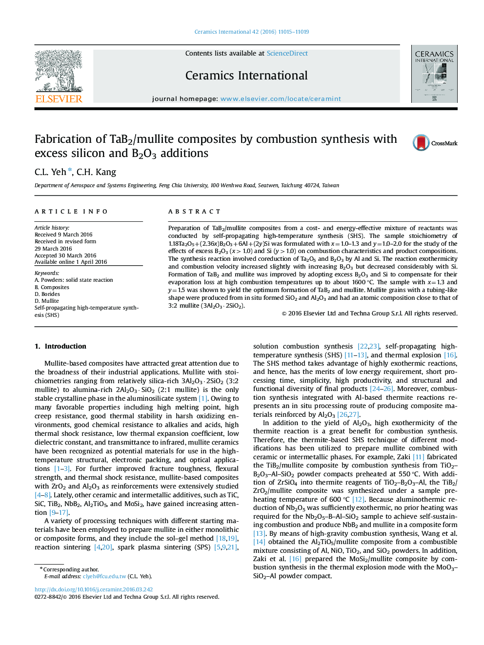 Fabrication of TaB2/mullite composites by combustion synthesis with excess silicon and B2O3 additions