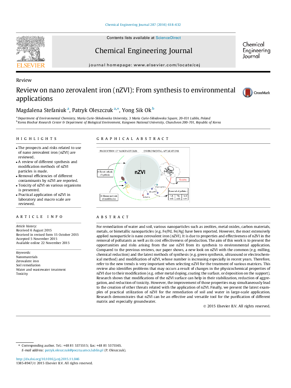 Review on nano zerovalent iron (nZVI): From synthesis to environmental applications