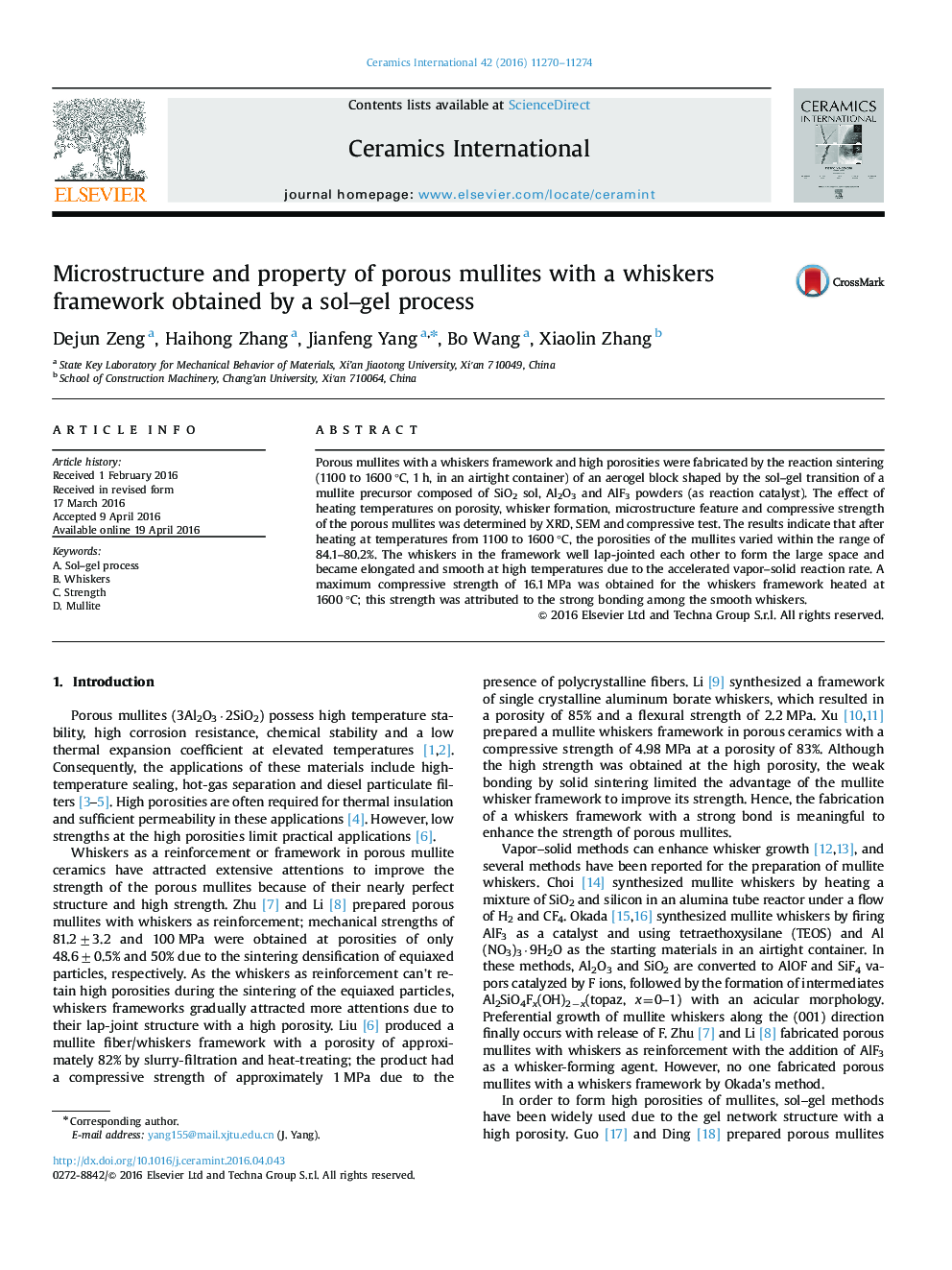 Microstructure and property of porous mullites with a whiskers framework obtained by a sol-gel process