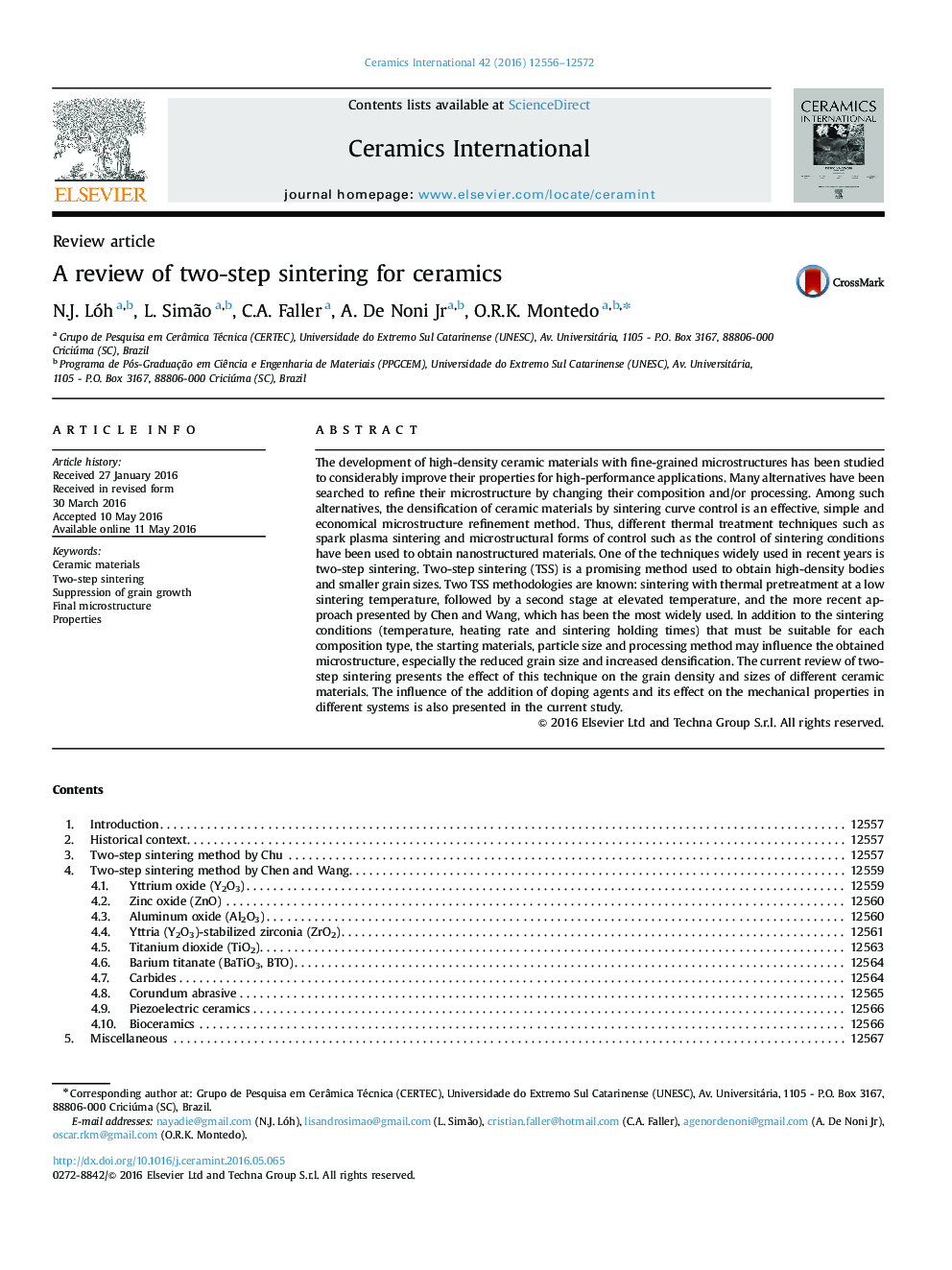 A review of two-step sintering for ceramics