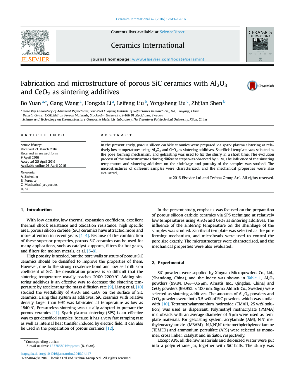 Fabrication and microstructure of porous SiC ceramics with Al2O3 and CeO2 as sintering additives