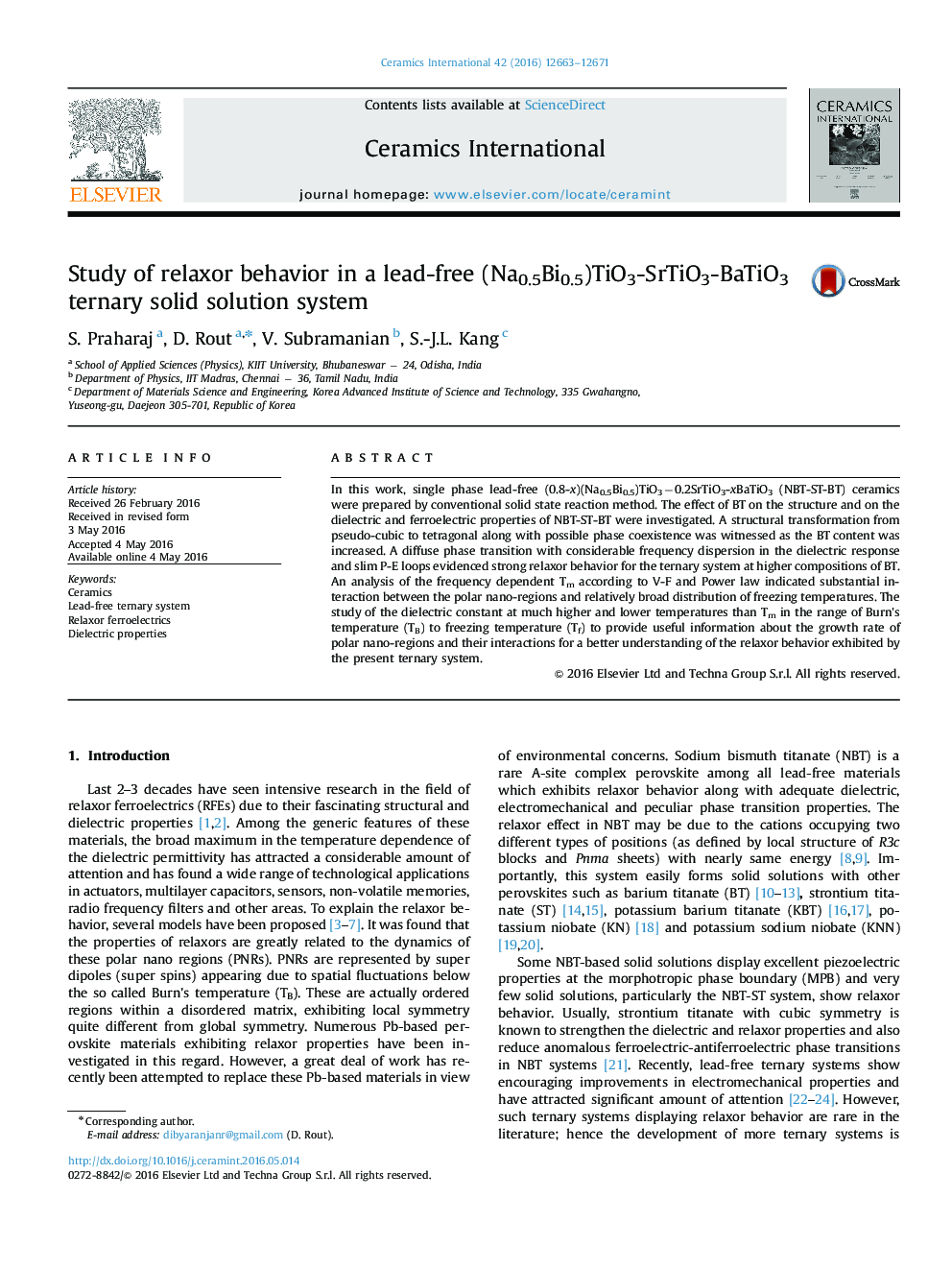 Study of relaxor behavior in a lead-free (Na0.5Bi0.5)TiO3-SrTiO3-BaTiO3 ternary solid solution system