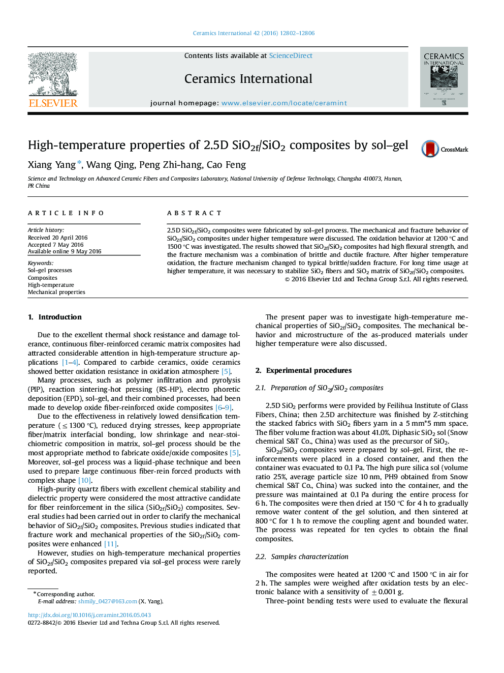 High-temperature properties of 2.5D SiO2f/SiO2 composites by sol–gel