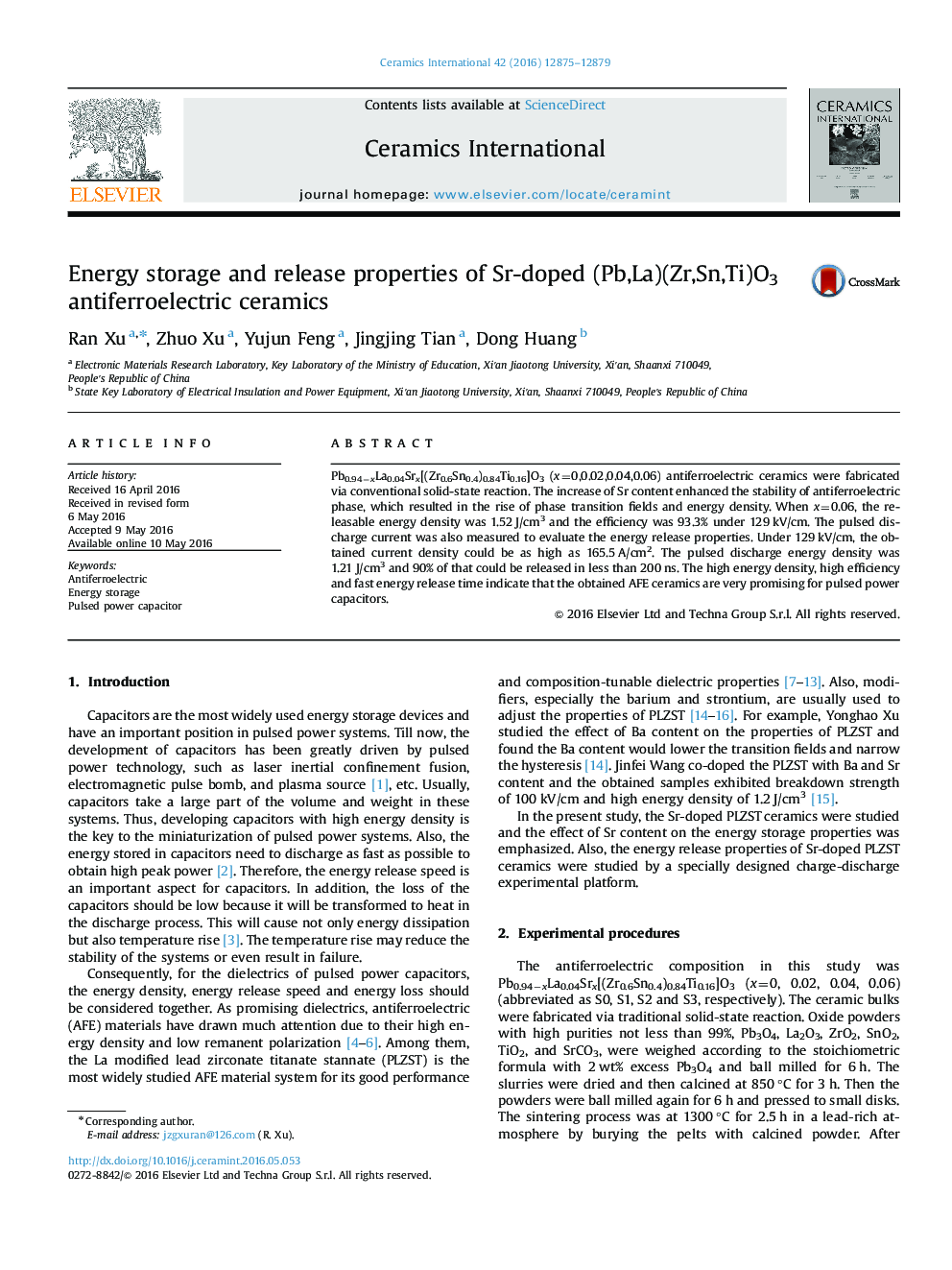 Energy storage and release properties of Sr-doped (Pb,La)(Zr,Sn,Ti)O3 antiferroelectric ceramics