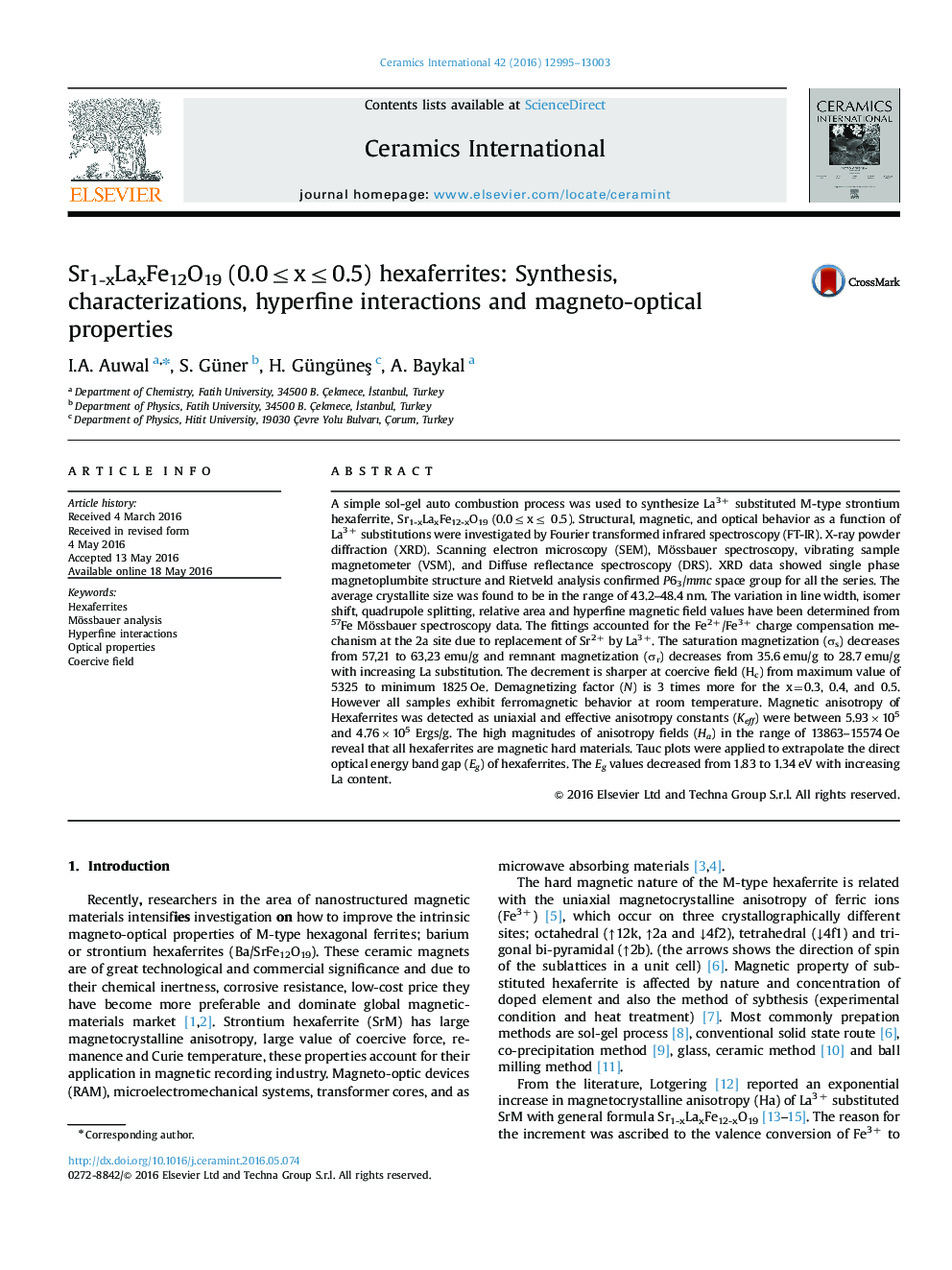 Sr1-xLaxFe12O19 (0.0≤x≤0.5) hexaferrites: Synthesis, characterizations, hyperfine interactions and magneto-optical properties