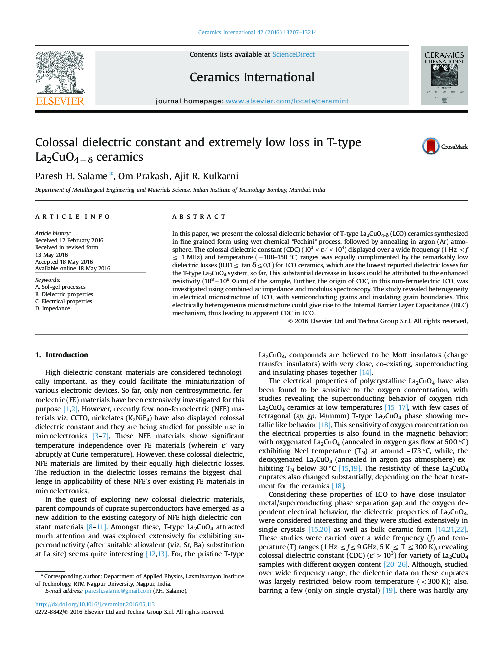 Colossal dielectric constant and extremely low loss in T-type La2CuO4−δ ceramics