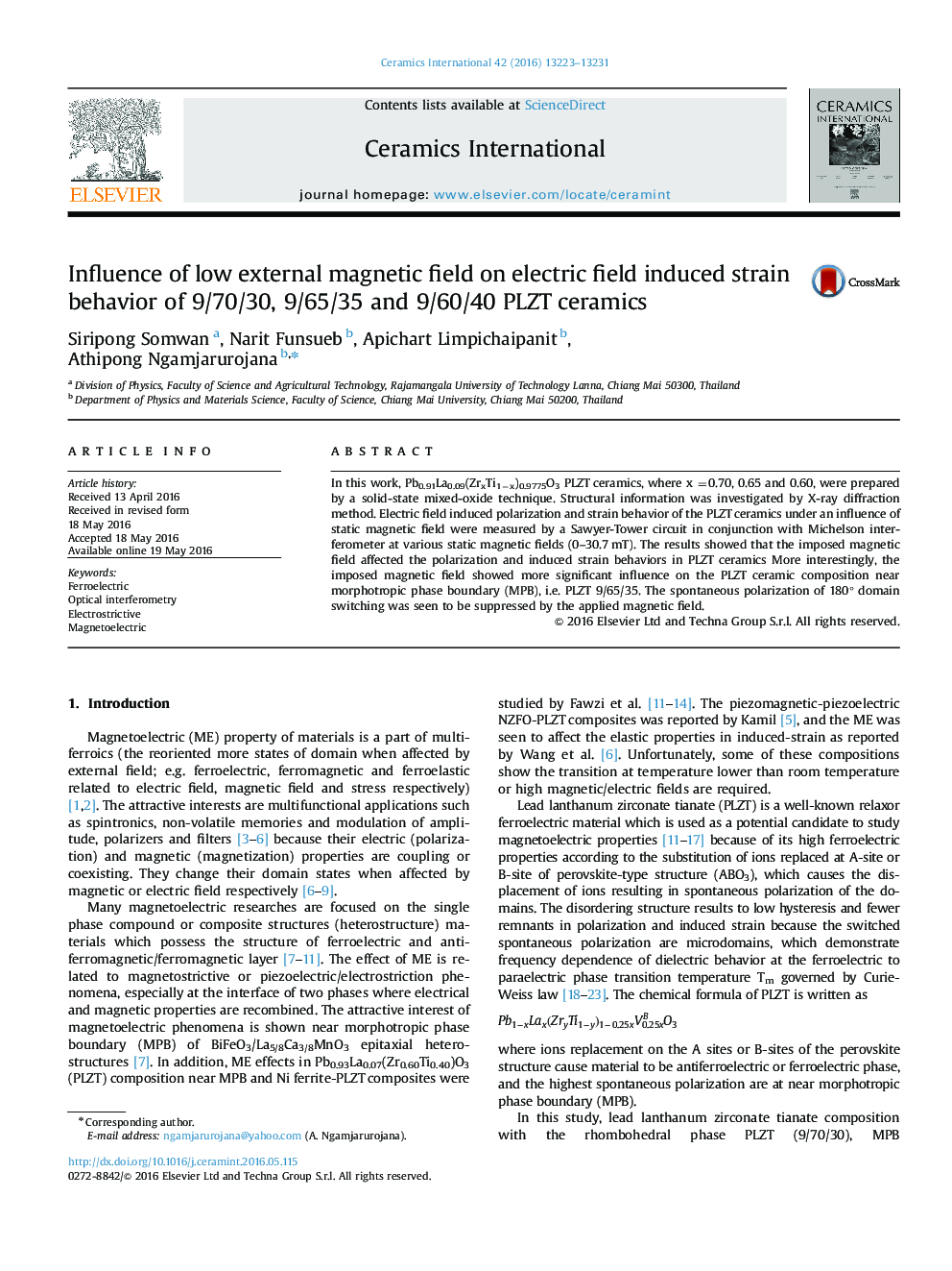 Influence of low external magnetic field on electric field induced strain behavior of 9/70/30, 9/65/35 and 9/60/40 PLZT ceramics