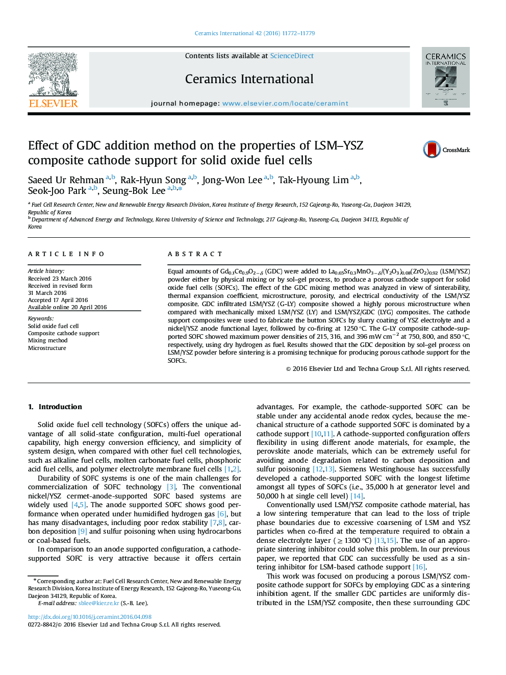 Effect of GDC addition method on the properties of LSM–YSZ composite cathode support for solid oxide fuel cells