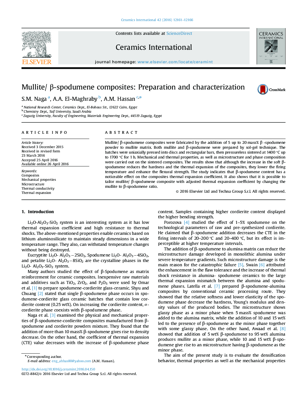 Mullite/ β-spodumene composites: Preparation and characterization