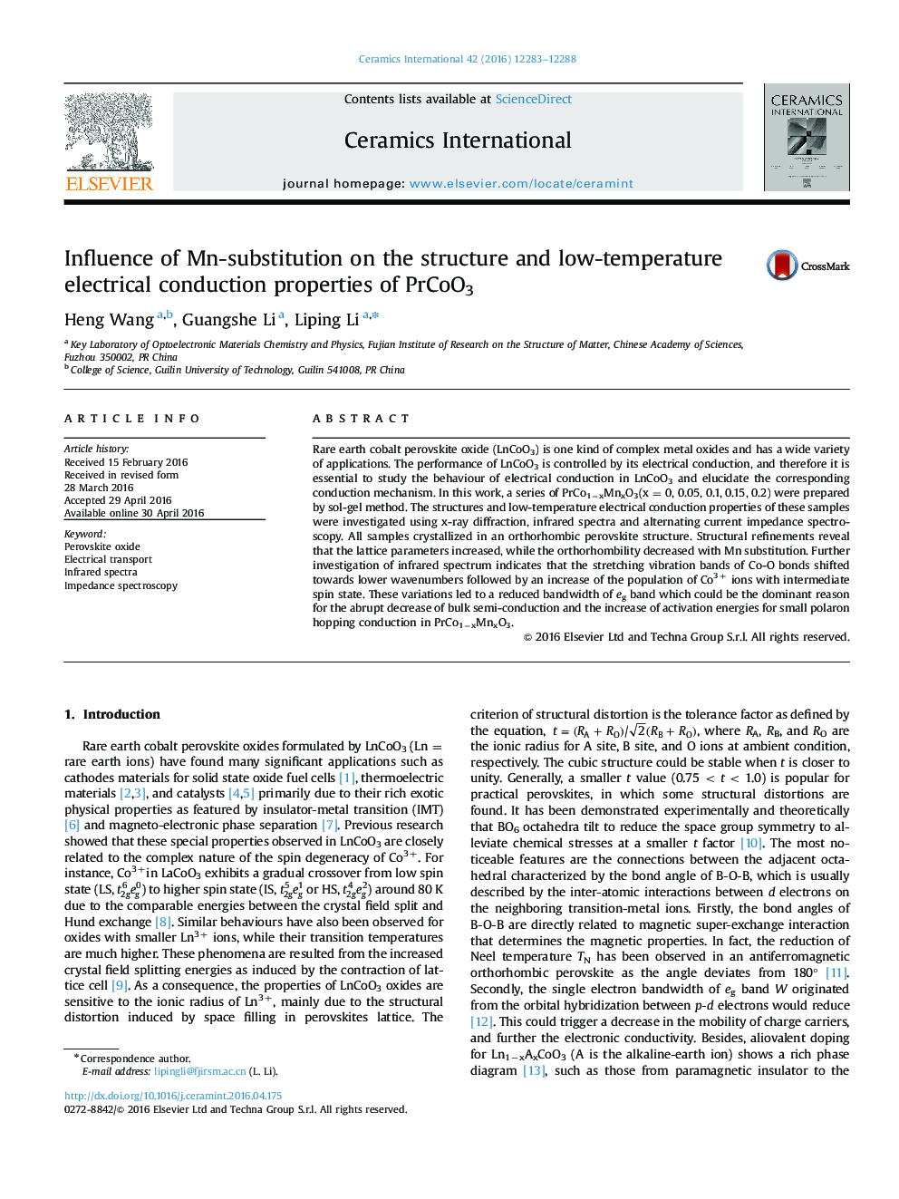 Influence of Mn-substitution on the structure and low-temperature electrical conduction properties of PrCoO3