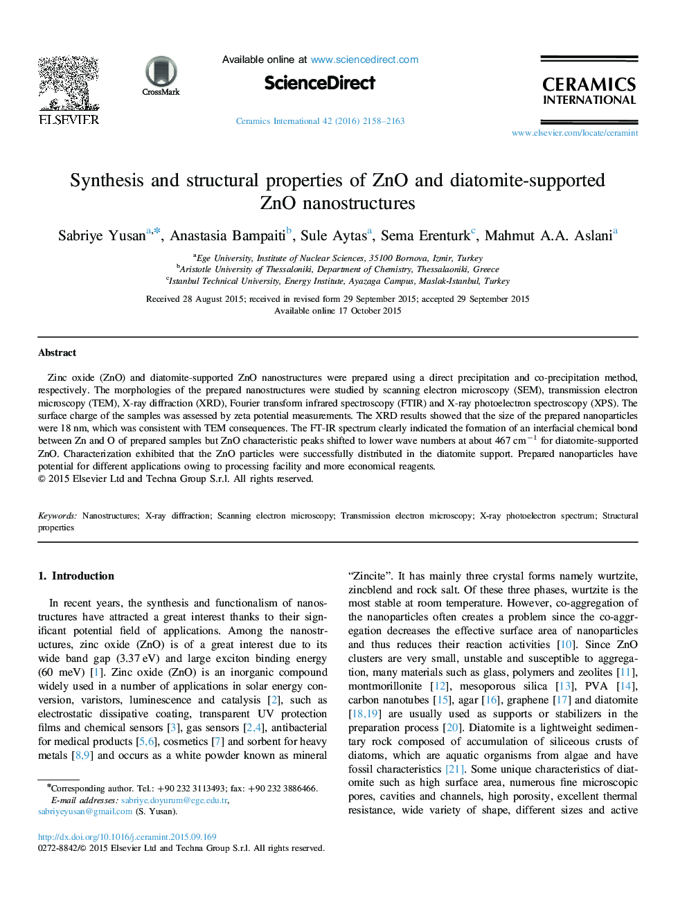 Synthesis and structural properties of ZnO and diatomite-supported ZnO nanostructures