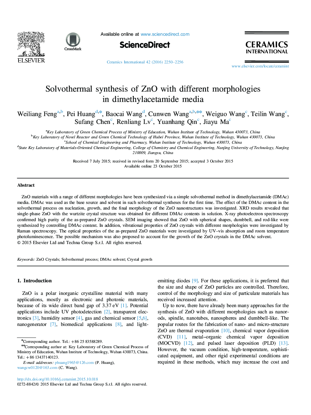 Solvothermal synthesis of ZnO with different morphologies in dimethylacetamide media