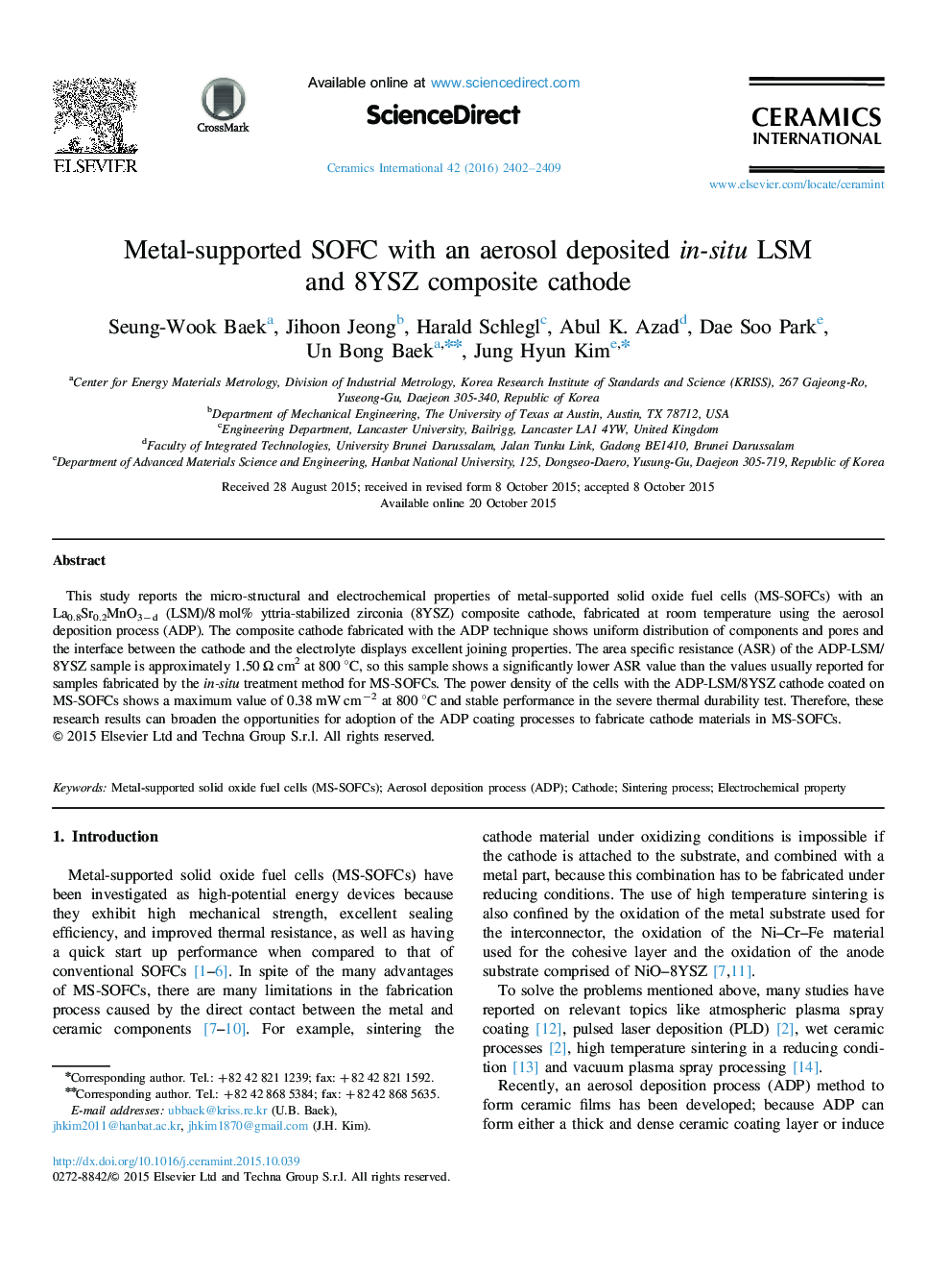 Metal-supported SOFC with an aerosol deposited in-situ LSM and 8YSZ composite cathode