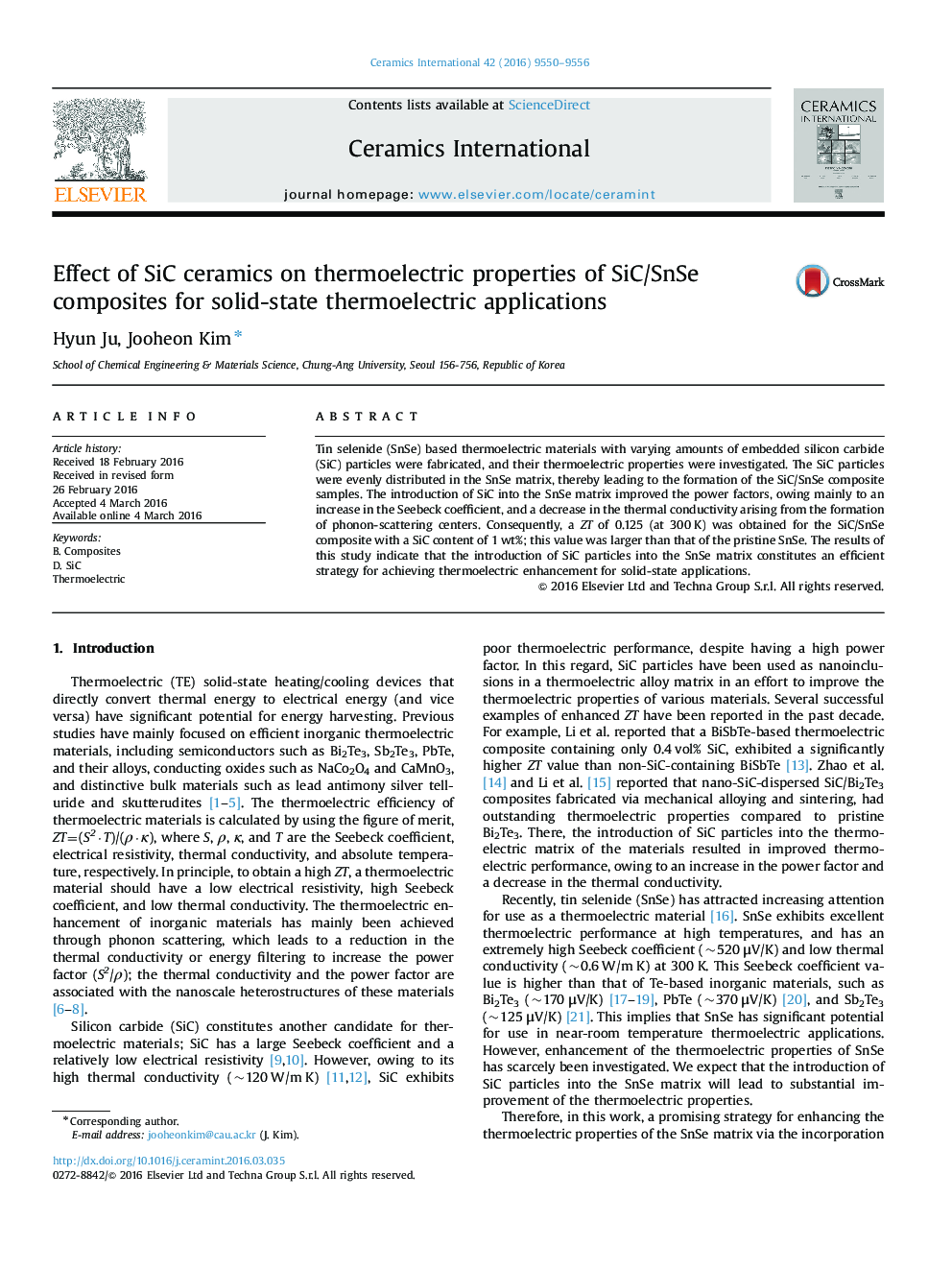 عکس صفحه اول مقاله: Effect of SiC ceramics on thermoelectric properties of SiC/SnSe composites for solid-state thermoelectric applications Effect of SiC ceramics on thermoelectric properties of SiC/SnSe composites for solid-state thermoelectric applications