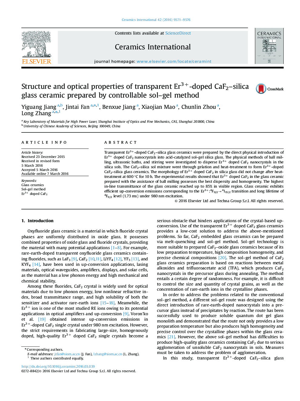 Structure and optical properties of transparent Er3+-doped CaF2–silica glass ceramic prepared by controllable sol–gel method